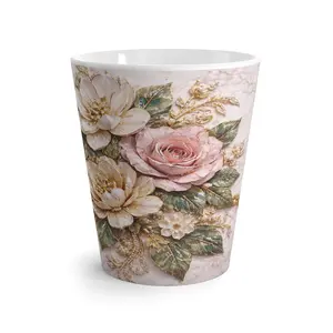 Vintage Pink Rose Floral Latte Mug | Botanical Ceramic Coffee Cup