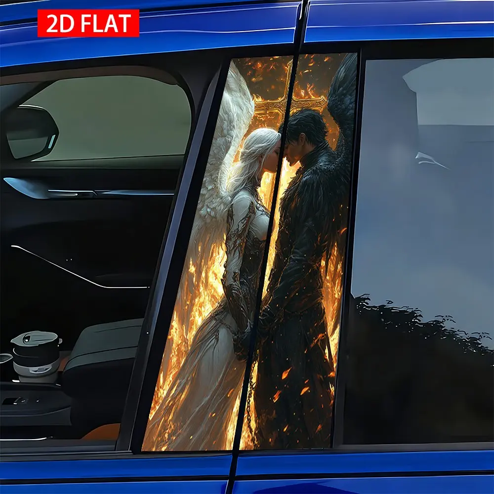 2 Sets Angel & Devil Car B Pillar Stickers, Self-Adhesive PVC Decorative Stickers, Car Sticker Decal, Waterproof Scratch-Resistant, Ideal for Car B Pillars and Door Posts