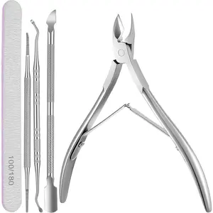 9pcs Ingrown Toenail Tool Kit Professional Stainless Steel Cuticle Nippers Cuticle Trimmer Nail Cutter Nipper Clipper File Under Nail Cleaner Pedicure Tools Set Nails Care Kit for Fingernails Toenails
