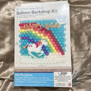 Birthday Balloon Backdrop Kit 260 pcs Air Filled Latex & Foil Includes 255 Balloons 6 Paper Sheets 3 Foil Balloons 1 Roll of 400 Adhesive Tabs