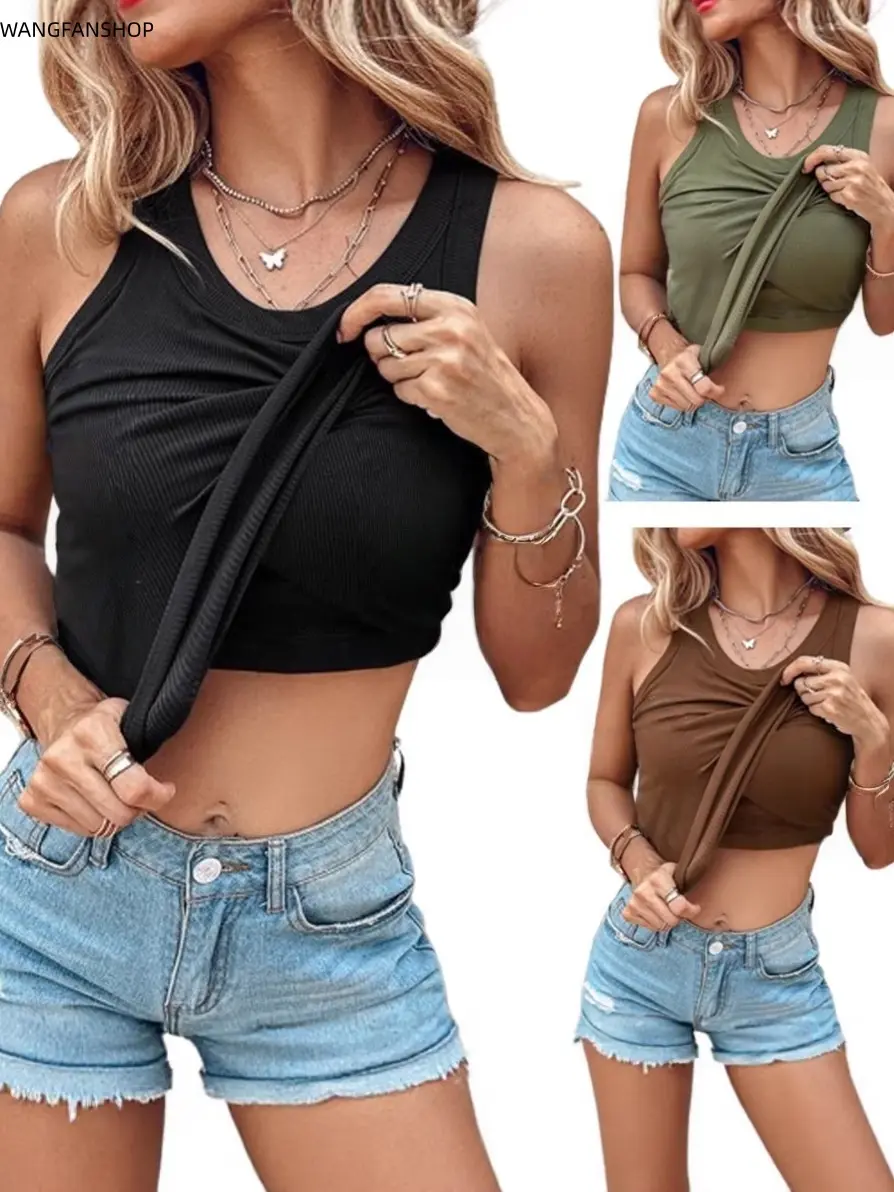 Women’s vertical stripe U-neck racerback one-piece tank top with removable built-in bra pads, soft high-stretch sleeveless basic camisole, suitable for everyday commuting and casual summer outings.