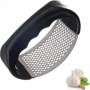 Stainless Steel Garlic Press Rocker Garlic Crusher Mincer Chopper with Peeler Scraper Easy Kitchen Gadget Effortless Garlic Smashing Tool Cooking Accessory