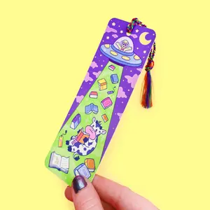 Turtle's Soup Alien UFO Library Abduction Paper Bookmark with Tassel