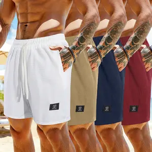 Men's 4-Pack Plain Loungewear Shorts, Menswear Waffle Knit Fabric, Elastic Drawstring Waist, Regular Fit with Pockets, Ideal for Daily Wear & Gym Lounging