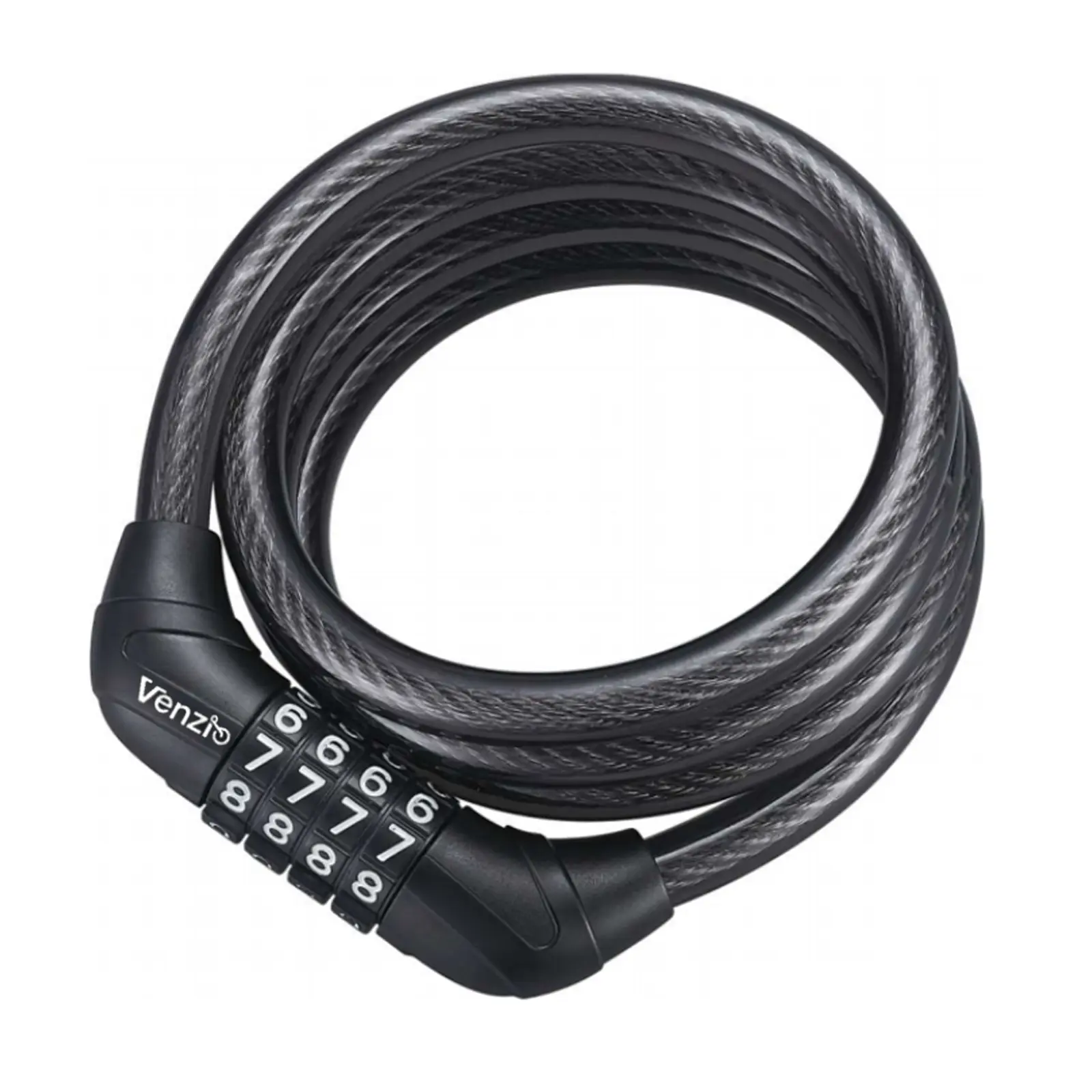 Venzio 2.62 ft Heavy-Duty Self-Coiling Steel Cable Bike Lock, 10mm (3/8in) 4-Digit Combination Anti-Theft Lock for Bicycles, Scooters, Strollers, Outdoor Use