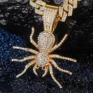 Stunning Hip Hop Spider Necklace Pendant - Full Sparkly Diamonds, Cool Unique Style, Durable Alloy, Unisex Fit for Men & Women, Versatile Trendy Jewelry for Daily Wear & Party Looks