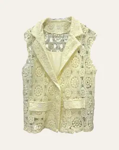 Floral Lace Sleeveless Tailored Vest, Polyester, Women