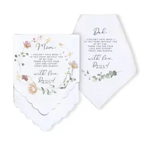 Personalized Wedding Handkerchief Set | Gift for Mother of the Bride | Father of Bride Gift | Customized Gift for Mom from Bride | Custom Gift for Parents of the Bride Gifts with Spring Floral Wreath