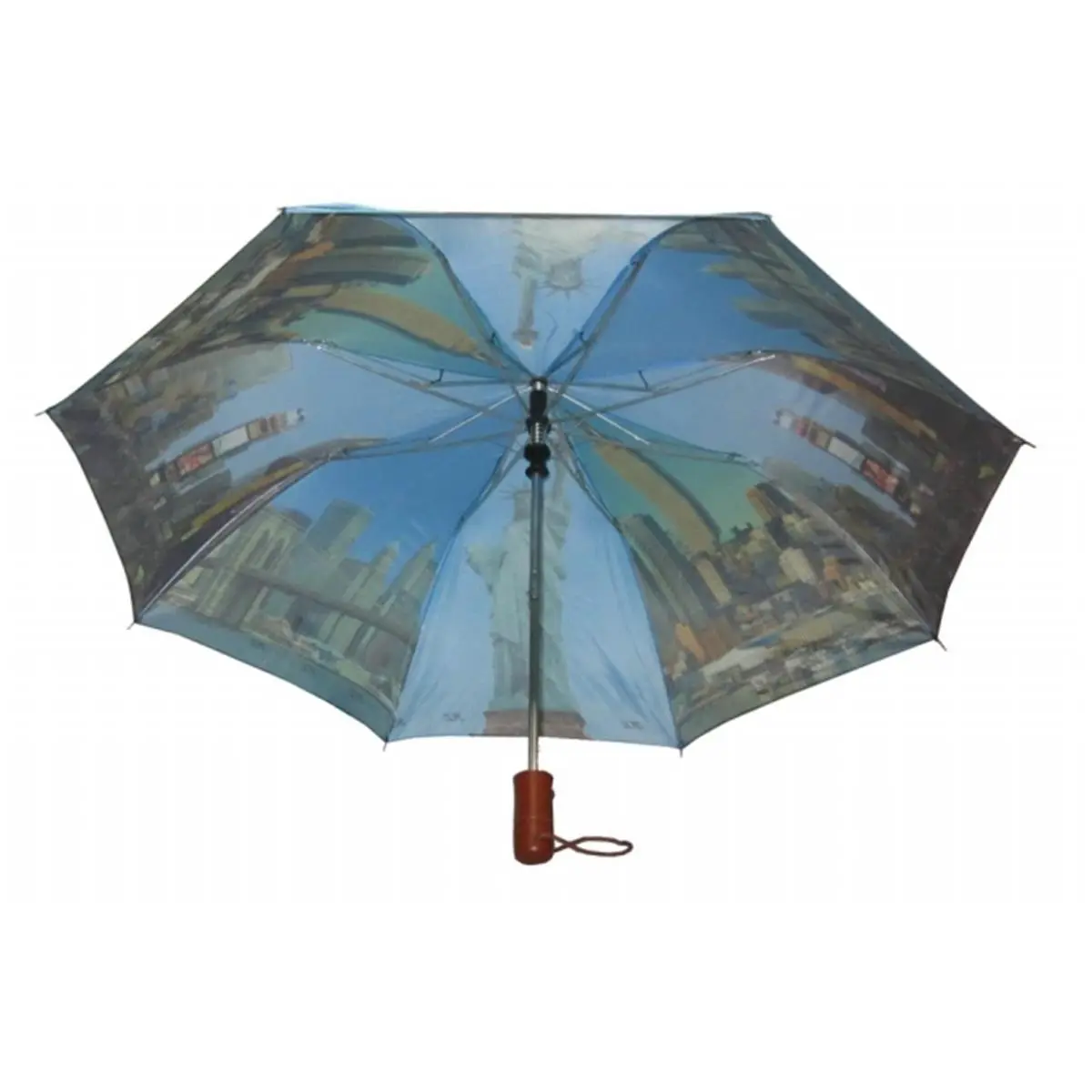 212 MAIN Foldable Conch Umbrella - 44 in. Automatic-Open, Portable, Compact Triple-Fold Umbrella with NY Sightseeing Design, Navy Blue