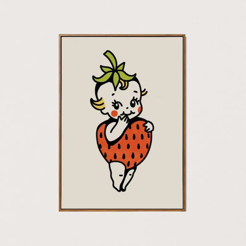 Poster Unframed ABLE strawberry kewpie art Poster Unframed  cute kewpie wall art tattoo flash decor Poster Unframed  downloadable  art