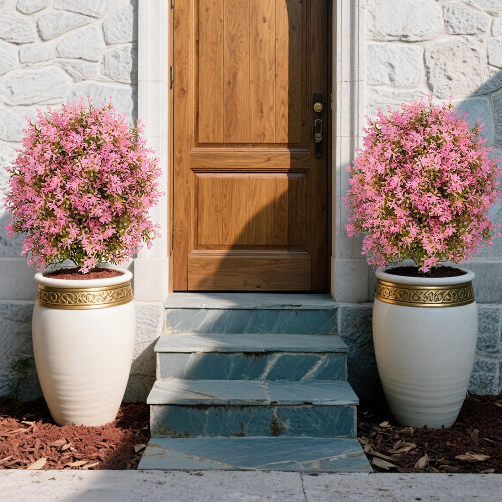 2 Pcs Realistic artificial outdoor tree for garden & balcony weather-resistant with earth tip, colorful decorative flower easy to care for long-lasting pink