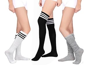 6 Pairs Over Knee Thigh Socks Knee-High Warm Stocking Women Boot Sock Leg Warmer High Socks for Daily Wear, Cosplay