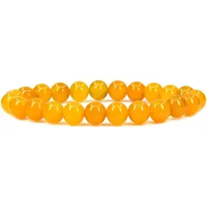 Natural Yellow Agate Gemstone 8mm Round Beads Stretch Bracelet 7" Unisex