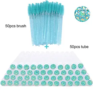 High-Quality Eyelash Curler Brush Set of 50, Makeup Brushes, Eyelash Tools, Dust-Proof Tube Packaging, Spiral Brow Brush, Specialized for Lash Extensions
