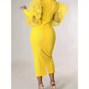 Fashion Casual Solid Color Patchwork O-Neck Long Sleeve Dress