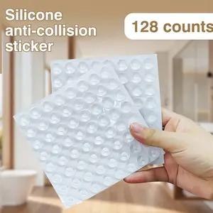 128 Counts Invisible Silicone Door Bumpers Adhesive Quiet Pads for Cabinets and Drawers