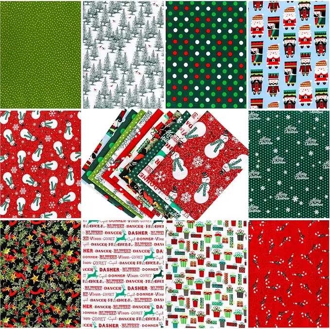 10 Pieces 8x10'' Random Christmas Multi-Color Fabric Patchwork Cotton Mixed Squares Bundle for Sewing Quilting Craft, DIY Scrapbooking