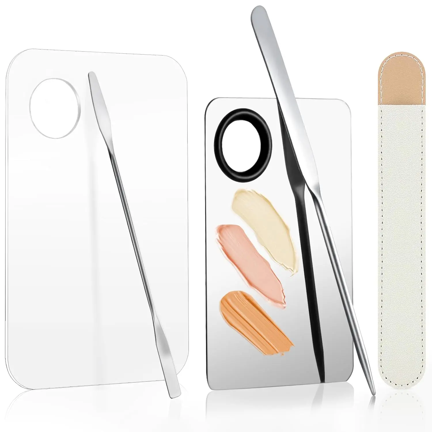 5pcs Makeup Spatula Korean Set,Including Foundation Spatula Makeup Korean Stainless Steel Makeup Palette Acrylic Cosmetic Palette,Makeup Mixing Palettes Cosmetic Spatula Tool (Transparent+metal)