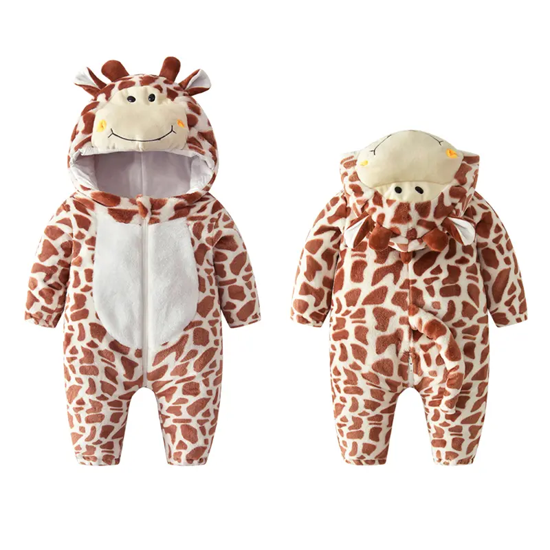 TONWHAR Giraffe Kids Onesie for Halloween Christmas, Baby Animal Romper with 2-way Zipper and 3D Tail, Children Cozy Cartoon Costumes