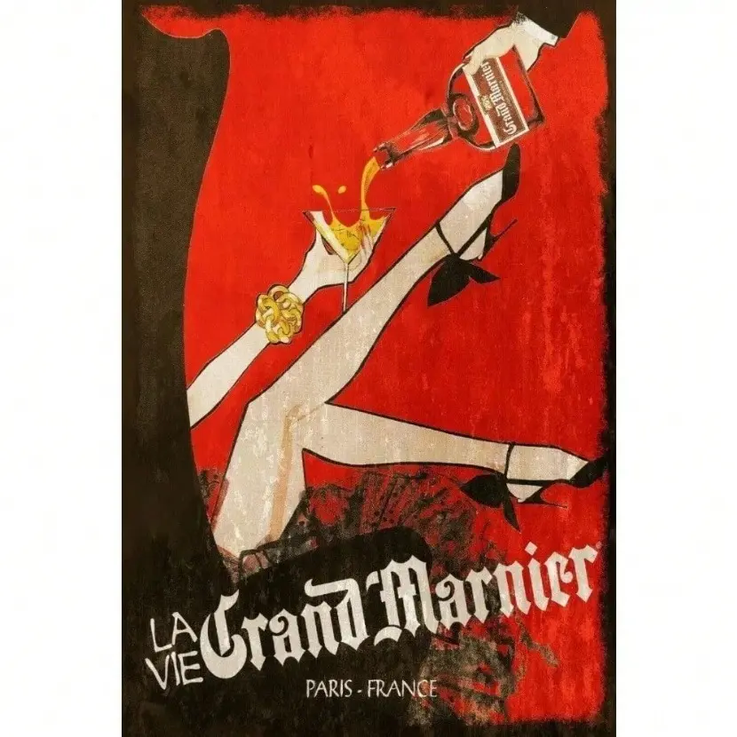Aluminum French Luxe Vintage Grand Marnier Sign Retro Metal Advert Decor Ideal For Sophisticated Bars And Cognac Liqueur