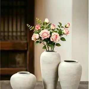 3-Piece Ceramic Vase Set, Simple Design Terra Cotta Pots, Dried Flower Arrangement, Hydroponic Home Decor, Living Room Decoration