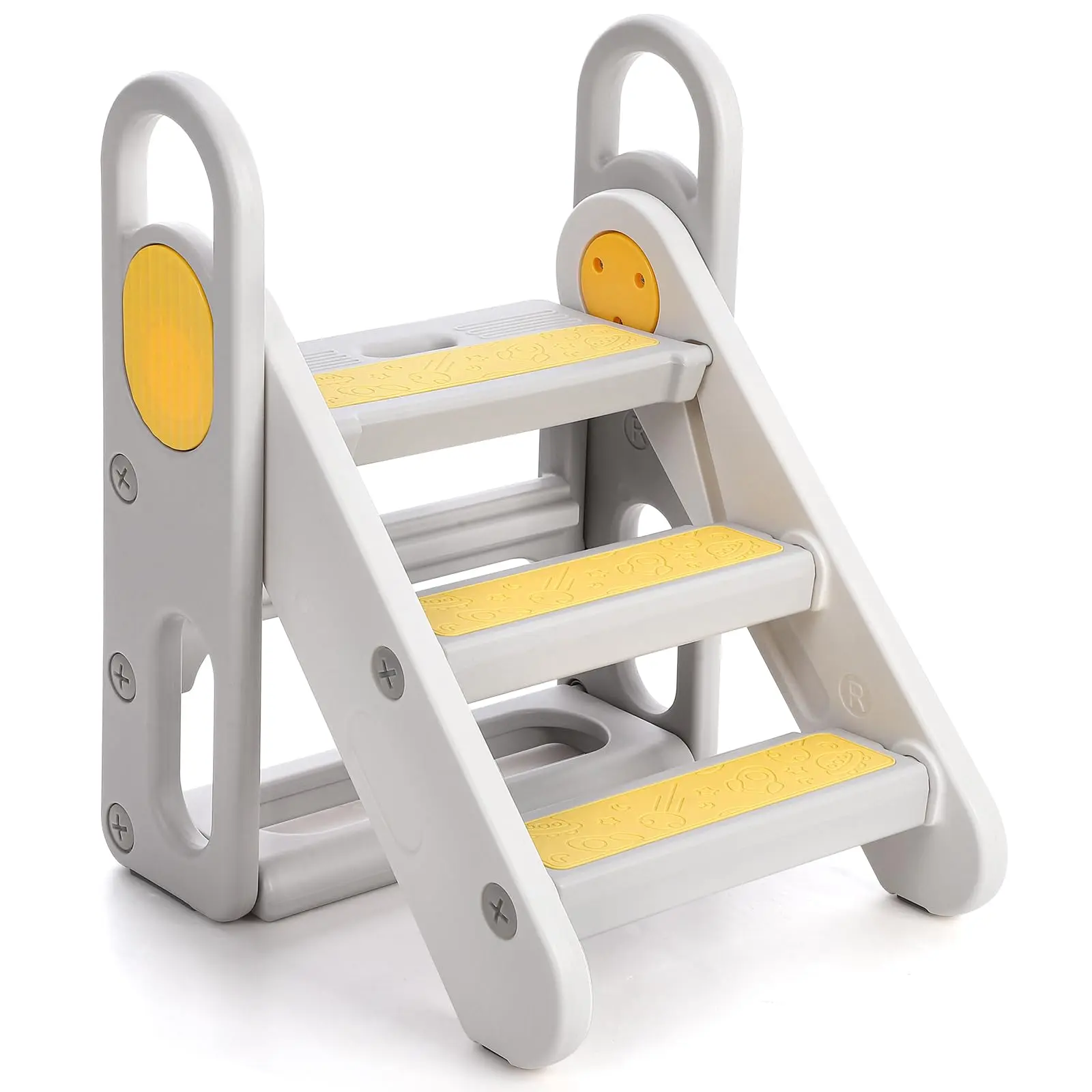 Garvee Foldable Adjustable 3-Step Stool with Handles for Bathroom, Kitchen, and Nursery Use - Anti-Slip Toddler Stepping Ladder for Sink, Counter, and Potty Training