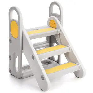Garvee Foldable Adjustable 3-Step Stool with Handles for Bathroom, Kitchen, and Nursery Use - Anti-Slip Toddler Stepping Ladder for Sink, Counter, and Potty Training