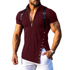 Deconstructed belt texture slit hem T-shirt