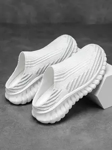 Women's Knit Flyknit Slip-On Mule Sneakers, Streetwear Mules, Thick-Soled Casual Shoes, Breathable Non-Slip Outdoor Slippers, All-Match Elevator Shoes for Daily Wear, Walking Shoes