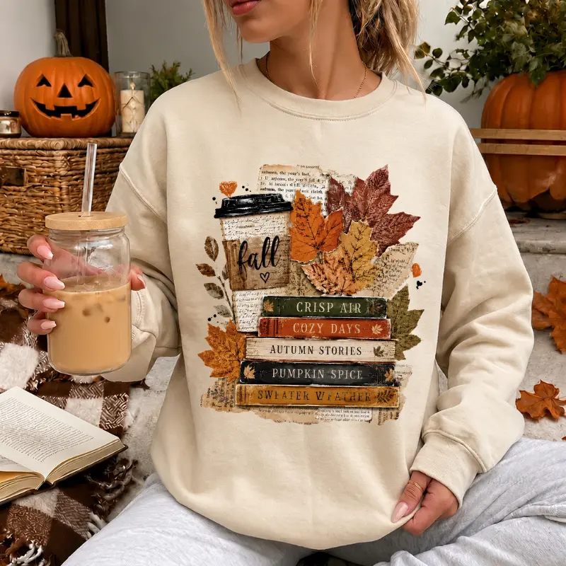 Book Lover Fall Sweatshirt, Cozy Reading Crewneck, Autumn Bookish Graphic Pullover, Vintage Literary Sweater, Cute Bookworm Gift, Fall Reader Apparel