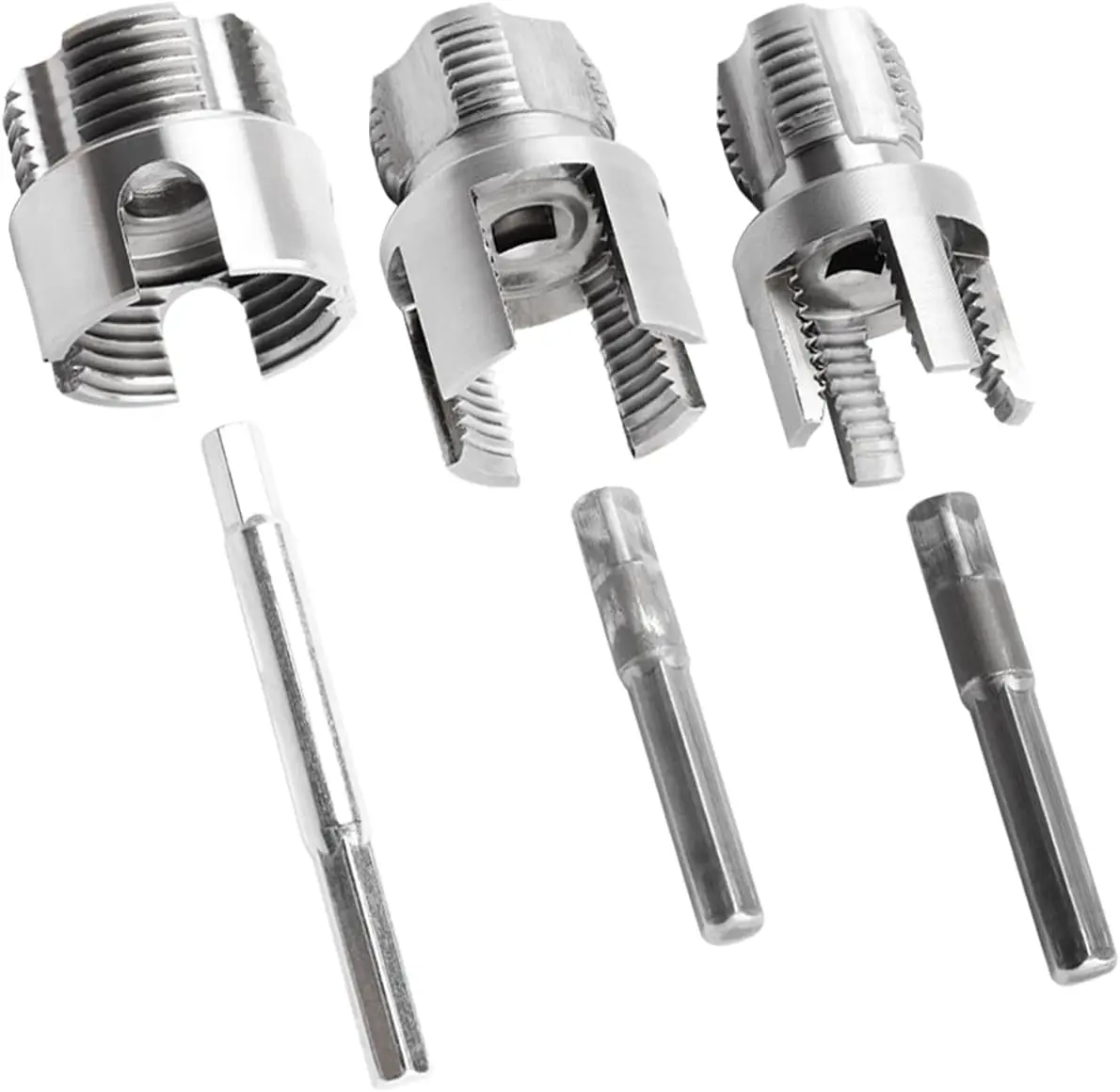 3 Pcs Pipe Thread Cutting Tool Integrated Internal & External Pipe Threading Tool Electric Drill Compatible PVC Tube Threader Kit, 1/2", 3/4", 1'' Tube Sizes Rethreading Kit(3 Sizes, Silver), Hand Tools, Drill Attachments