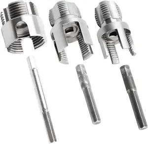 3 Pcs Pipe Thread Cutting Tool Integrated Internal & External Pipe Threading Tool Electric Drill Compatible PVC Tube Threader Kit, 1/2", 3/4", 1'' Tube Sizes Rethreading Kit(3 Sizes, Silver)