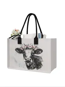 Large Capacity Storage Bag with Cow Print Design, Durable Handles, Space-Saving Multi-Purpose Organizer for School Travel Shopping