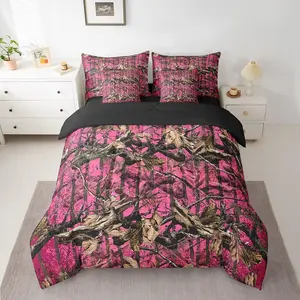 Feelyou Pink Camouflage King 7-Piece Microfiber Decorative Bedding Set - Bed-in-a-Bag with Bedsheet Sets, Rustic Farmhouse Room Furnishing