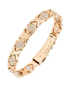 Women's Diamond Magnetic Bracelet Set, Adjustable Copper Jewelry, Lucky Four-Leaf Clover Design, Flower Design Bracelet, Summer Fashion Accessory, Stackable Bracelets