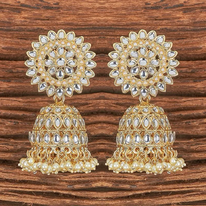 Round Kundan jhumka gold plated