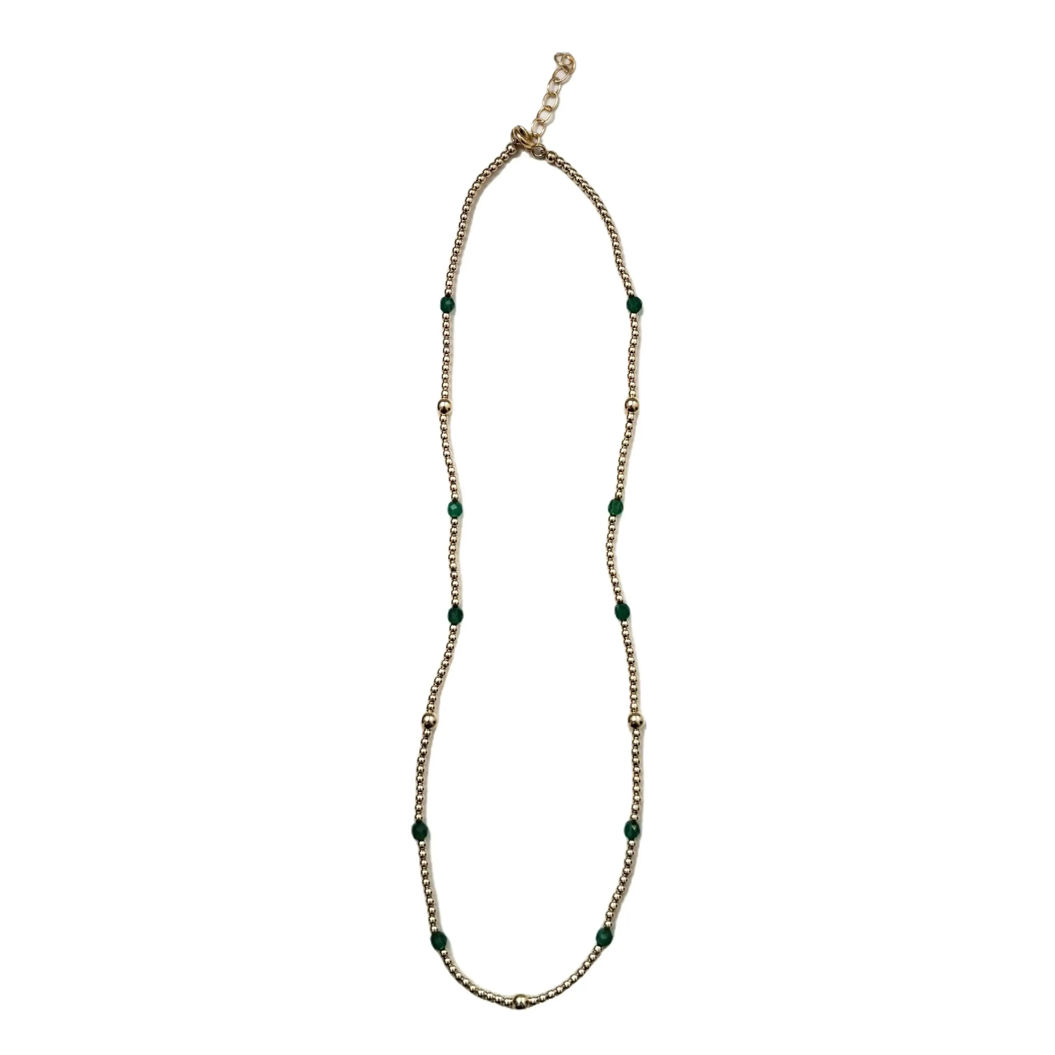Protect Your Power Chakra Choker Green 14k Real Gold Filled Necklace with Emerald Beads Adjustable Length Lightweight Comfortable Wear