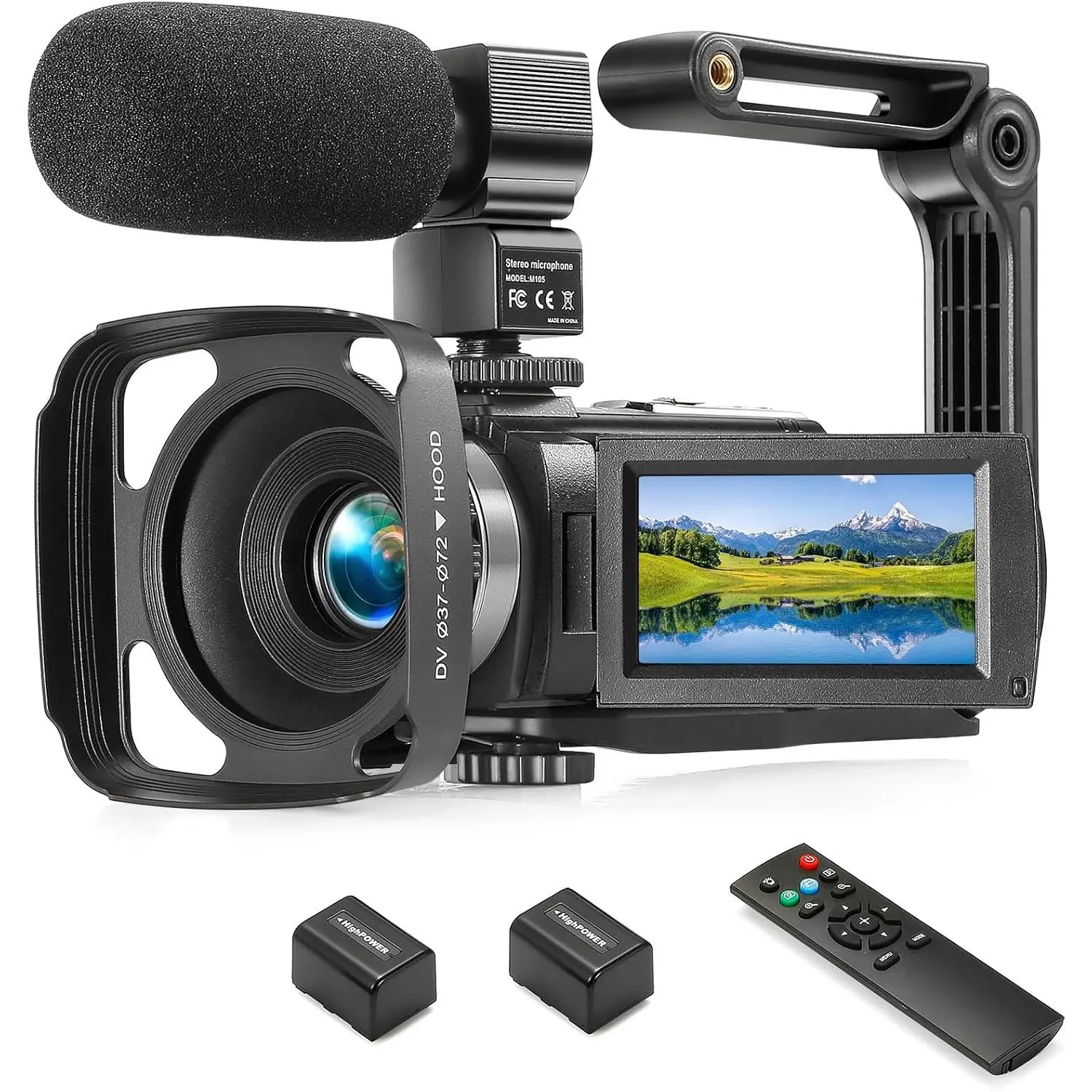 Camcorder FHD 1080P Video Camera for  with 30FPS 36MP 3.0 Inch 270  Rotation LCD, 16X Digital Zoom Vlogging Camera for Beginners with 2  Microphone, Remote, Stabilizer, Lens Hood