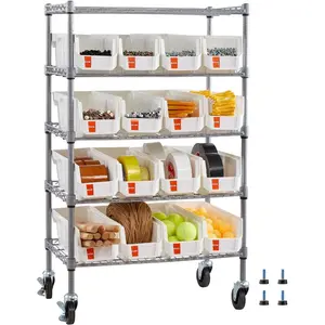 VEVOR 8-Tier Rolling Bin Storage Rack, 26 Organizer Bins, Bin Rack Storage Steel Wire Shelving System with Wheels, Mobile Tool Organizer for Garage, Warehouse, Office, Restaurant, Classroom, KitchenVEVOR Super Brand Day