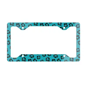 Blue Turquoise Leopard Cheetah Print License Plate Frame, Blue Womens Exterior Car Accessories, Tag Holder, Cute Car Decor