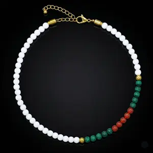 Women's Confidence & Transformation Choker Necklace with White Agate, Malachite, Carnelian and Gold