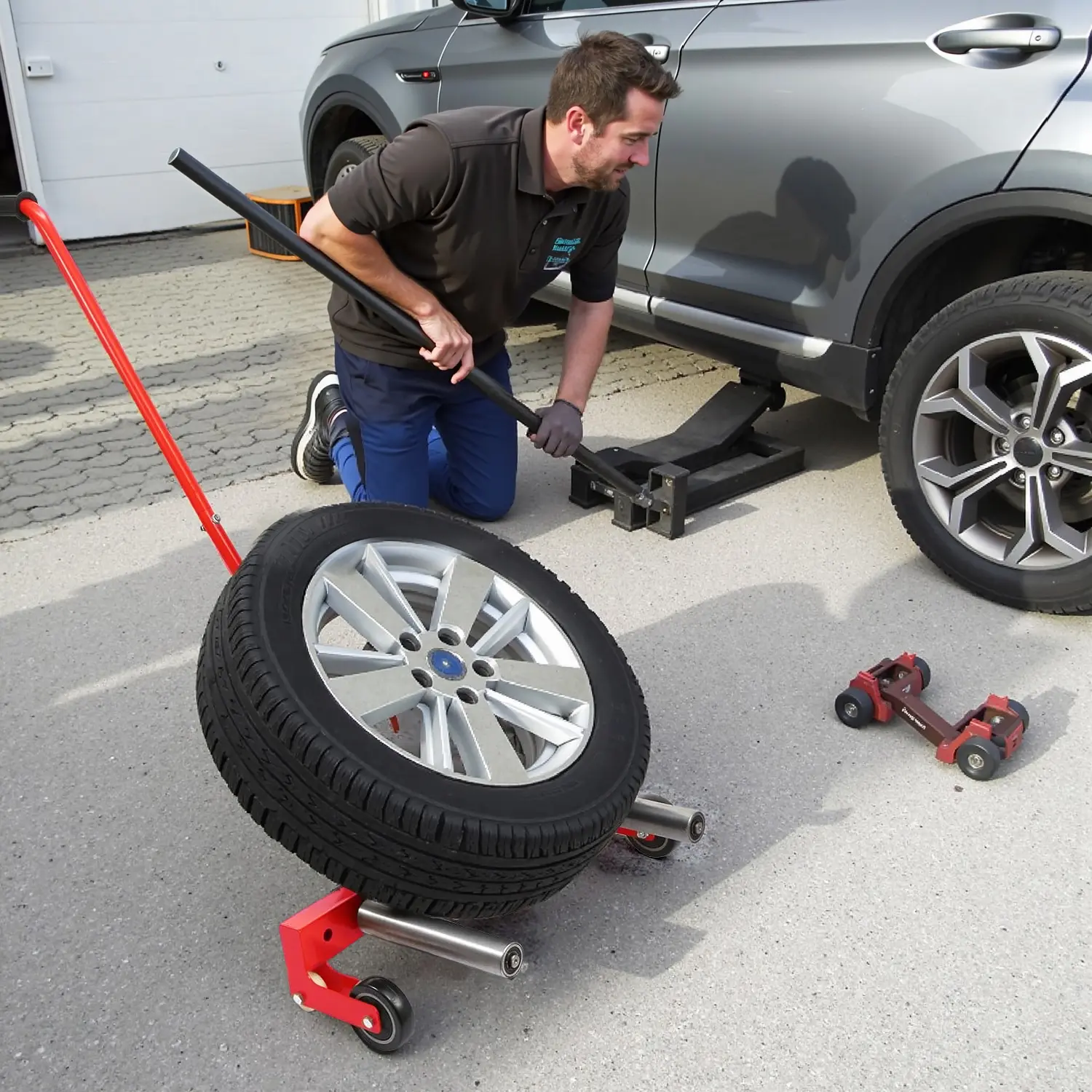 Heavy Duty Adjustable Wheel Dolly, 330 LBS Capacity Rolling Tire Changing Tool for 6.5-31.5 in Tires, Tire Changing Tools