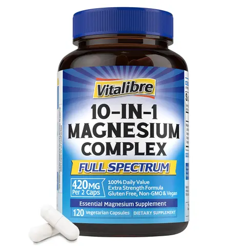 Vitalibre 10-in-1 Full-Spectrum Mineral Complex Dietary Supplement, 420mg Elemental Content, High-Absorbent Chelated, Unflavored, Supports Brain, Nerve, Bone & Heart Health, Vegan & Non-GMO, Addresses Deficiency, 120 Adult Capsules
