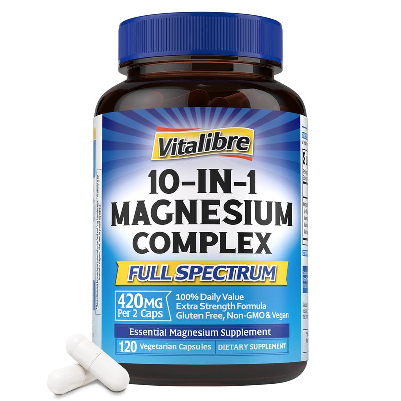 Vitalibre 10-in-1 Full-Spectrum Mineral Complex Dietary Supplement, 420mg Elemental Content, High-Absorbent Chelated, Unflavored, Supports Brain, Nerve, Bone & Heart Health, Vegan & Non-GMO, Addresses Deficiency, 120 Adult Capsules