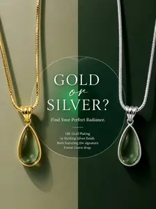 18K Gold Plated Drop Necklace, Forest Green & Ocean Blue Gemstone Pendant Snake Chain for Women, Y2K Aesthetic Jewelry    Green & Blue Drop Necklace | Gold/Silver Plated Snake Chain  Aesthetic Teardrop Gemstone Necklace for Women