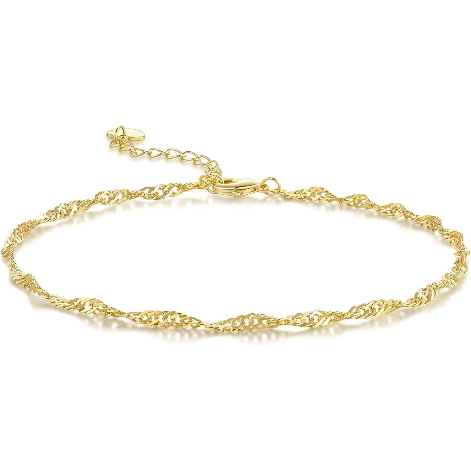 14K Gold Anklets for Women Gold Ankle Bracelet for Women Singapore Chain Mimics Gentle Ripples Singapore Ankle Bracelets for Womens