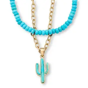 GemHues Blue Gem Cactus Design Southwestern-Inspired Layered Necklace