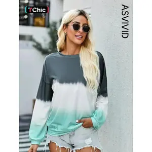 Women's Ombre Print Drop Shoulder Sweatshirt, Casual Long Sleeve Round Neck Pullover for Spring & Fall, Ladies Clothes for Daily Wear
