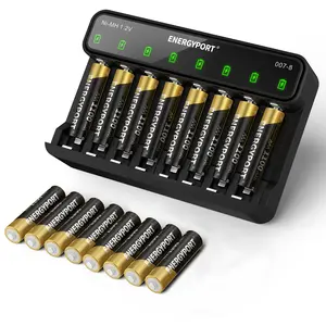 ENERGYPORT  16 Pack Rechargeable AAA Batteries with 8-Bay Charger, 1100mAh NiMH, 1.2V, Recharge up to 1200x Times, Triple A Batteries for Remote Cordless Phone