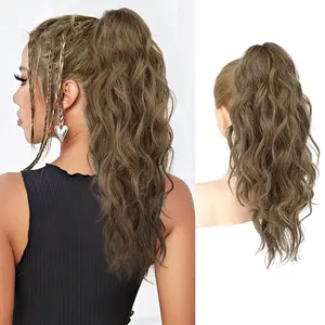 Women's fluffy corn perm ponytail with claw clip, water wave long curly hair extensions